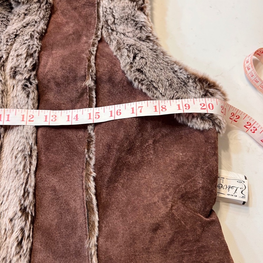 Live a Little Brown Leather Suede Faux Fur Trim Vest XL Style 30145 - Picture 4 of 9
